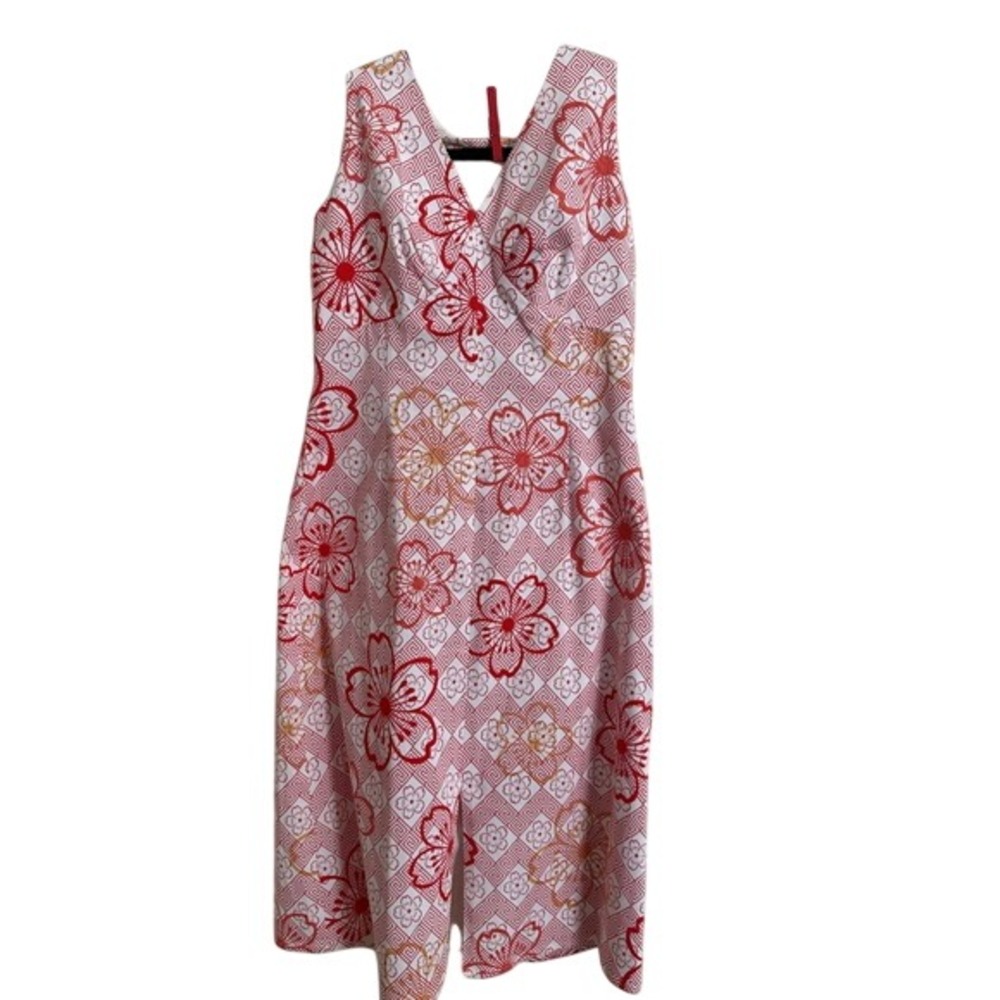 Tabitha Anthropologie Asian Floral Sheath Dress‎ Red White Cherry Blossom 12